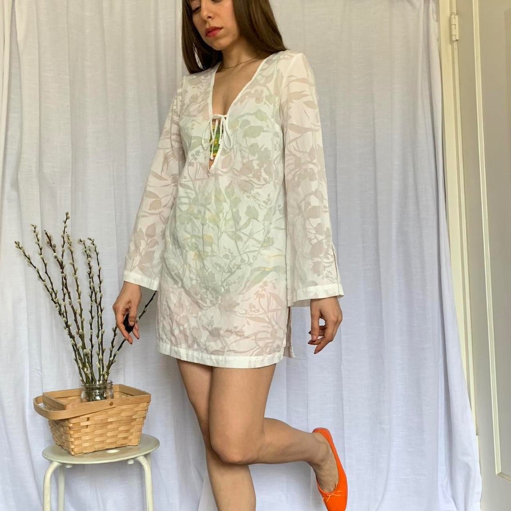 White Burnout White Floral Tunic